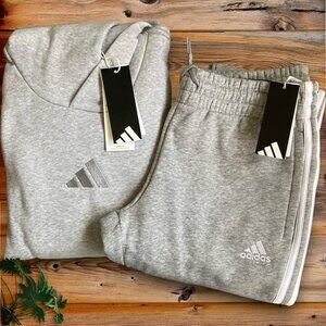 2 pc adidas sweatshirt hoodie and joggers set grey bundle